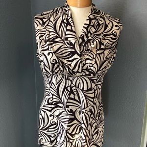 Vintage JKLA California Faux Wrap Sleeveless Blouse Large Brown/Cream